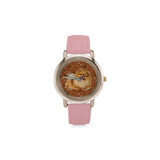 Pomeranian Dog Women's Rose Gold Leather Strap Watch - TeeAmazing