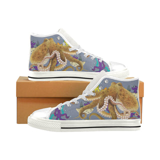 Octopus White Men’s Classic High Top Canvas Shoes - TeeAmazing