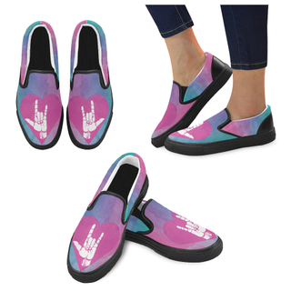 ASL Love Sign Black Women's Slip-on Canvas Shoes - TeeAmazing