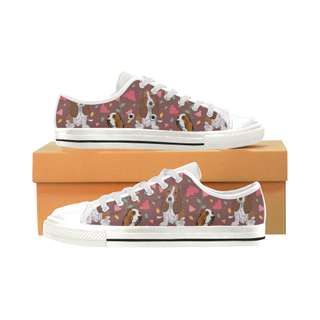 Basset Hound Flower White Low Top Canvas Shoes for Kid (Model 018) - TeeAmazing