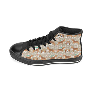 Beagle Pattern Black High Top Canvas Women's Shoes/Large Size - TeeAmazing