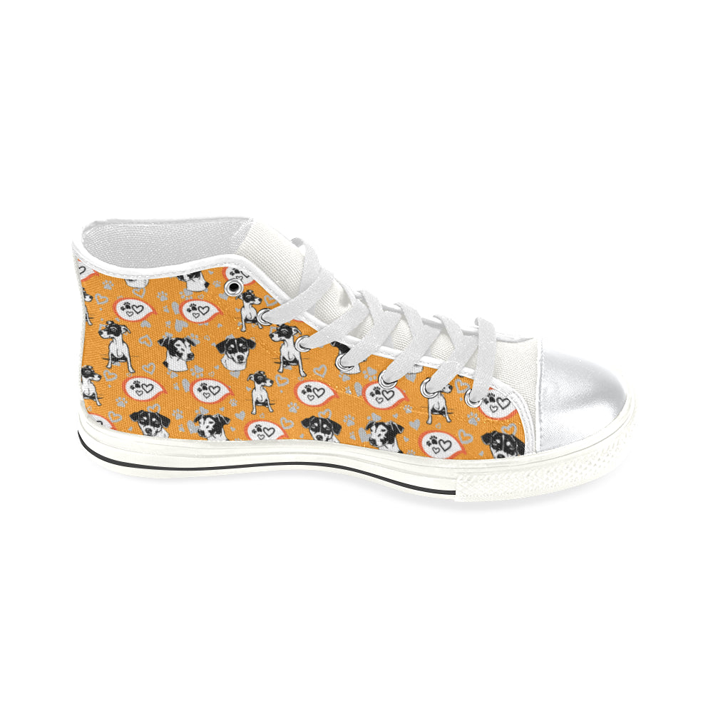 Jack Russell Terrier Pattern White High Top Canvas Women's Shoes/Large Size - TeeAmazing