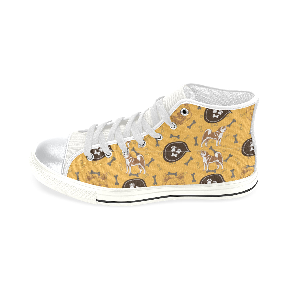 Akita Pattern White High Top Canvas Shoes for Kid - TeeAmazing