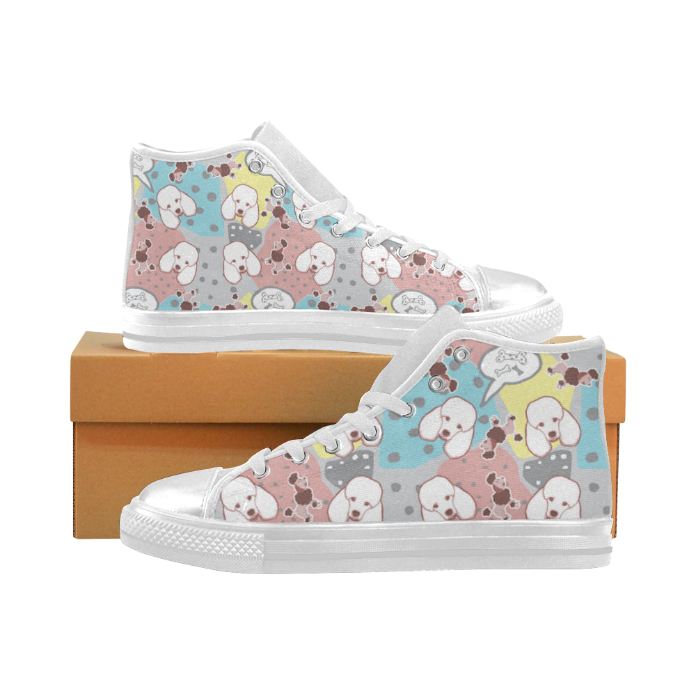 Poodle Pattern White High Top Canvas Women's Shoes/Large Size - TeeAmazing