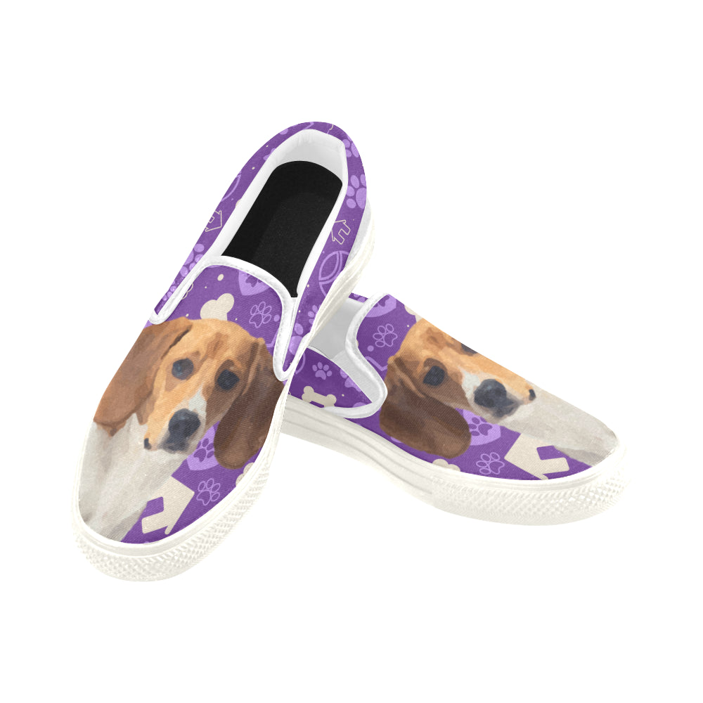 Beagle White Women's Slip-on Canvas Shoes - TeeAmazing