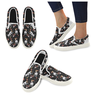 Jack Russell Terrier Flower White Women's Slip-on Canvas Shoes - TeeAmazing