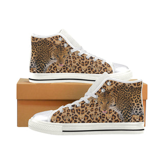 Leopard White Women's Classic High Top Canvas Shoes - TeeAmazing