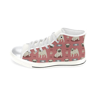 Pug Pattern White High Top Canvas Women's Shoes (Large Size) - TeeAmazing