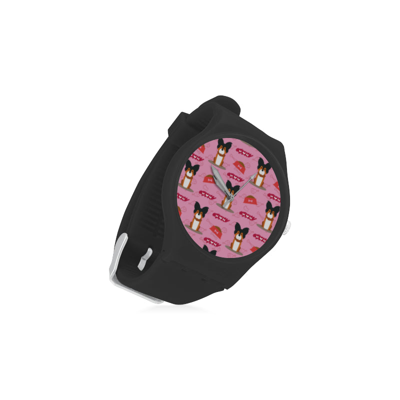 Papillon Pattern Black Unisex Round Rubber Sport Watch - TeeAmazing