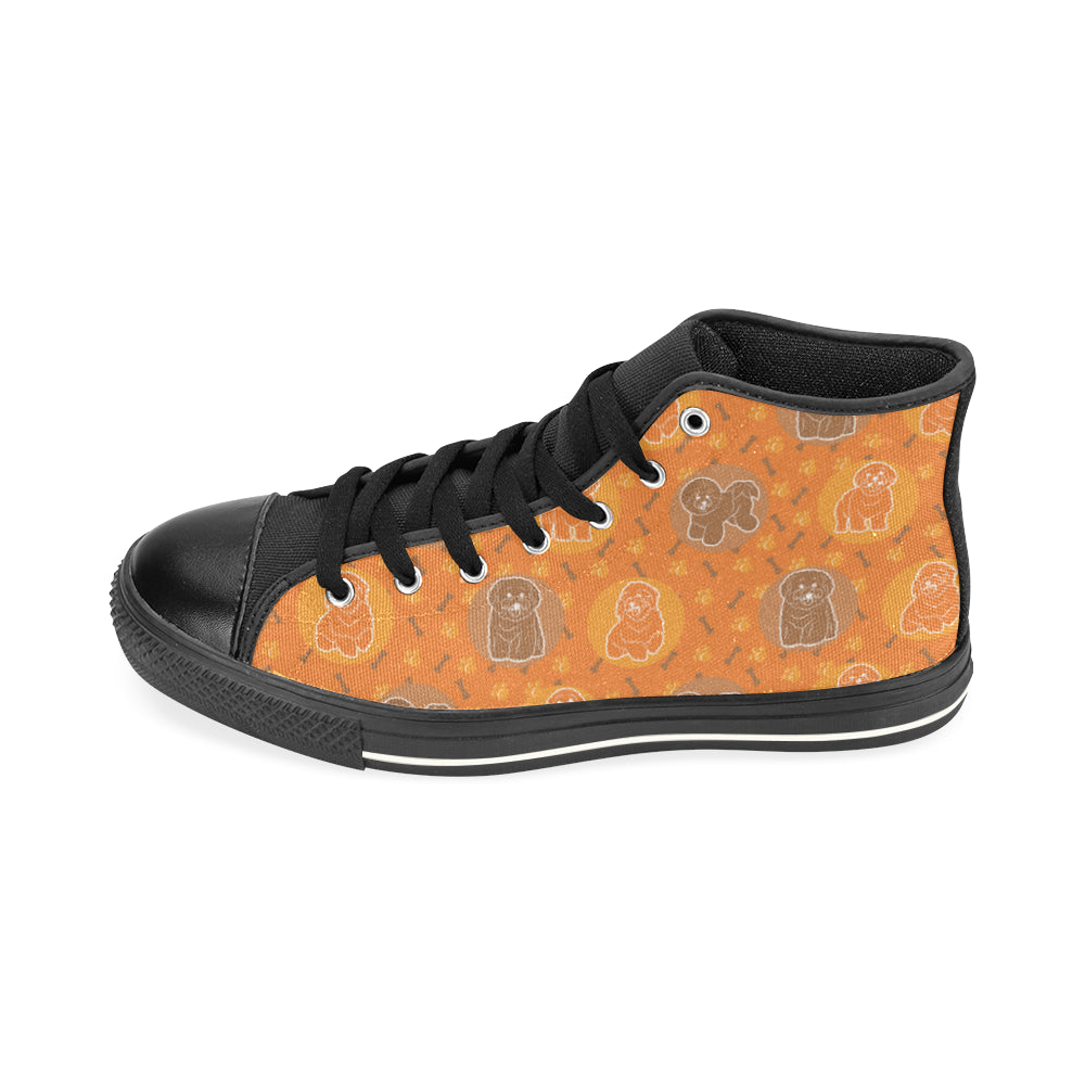 Bichon Frise Pattern Black High Top Canvas Shoes for Kid - TeeAmazing