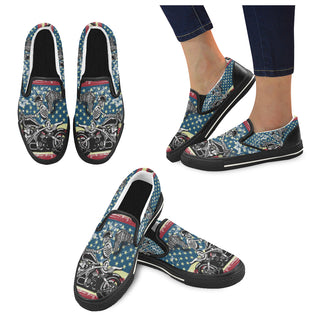 Skeleton Biker Black Women's Slip-on Canvas Shoes/Large Size (Model 019) - TeeAmazing