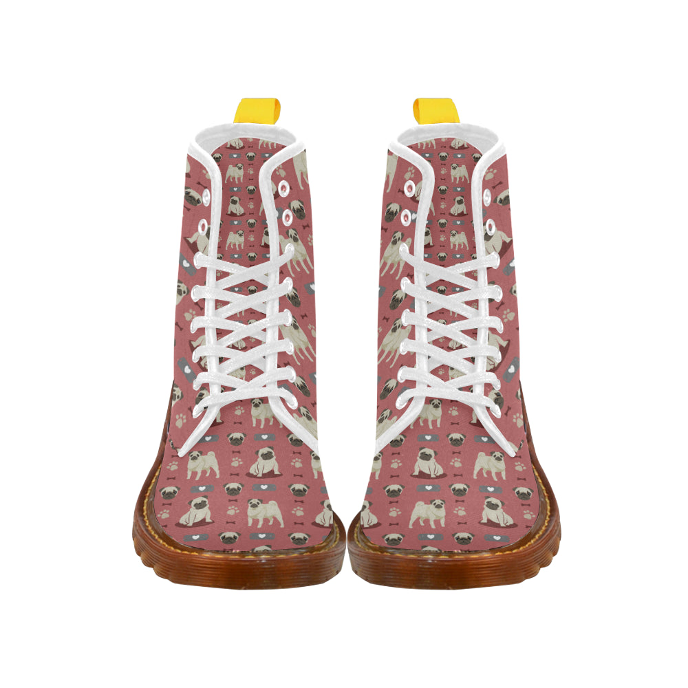 Pug Pattern White Boots For Men - TeeAmazing