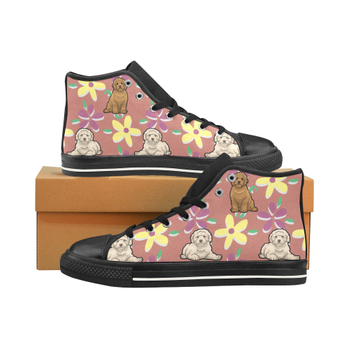 Labradoodle Flower Black Men’s Classic High Top Canvas Shoes /Large Size - TeeAmazing