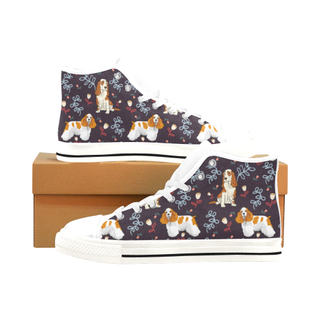 American Cocker Spaniel Flower White Men’s Classic High Top Canvas Shoes /Large Size - TeeAmazing