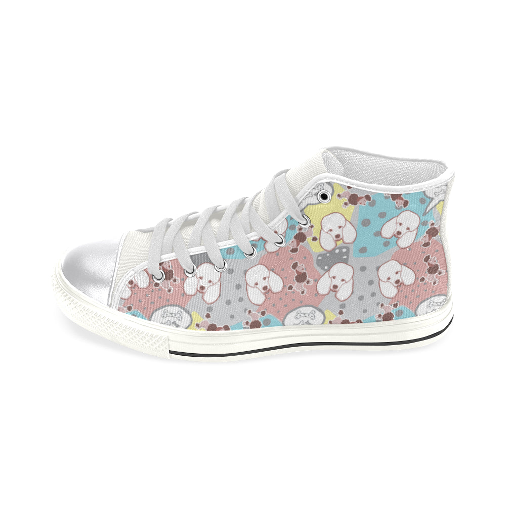 Poodle Pattern White Women's Classic High Top Canvas Shoes - TeeAmazing