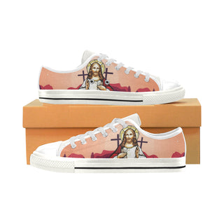 Jesus White Low Top Canvas Shoes for Kid - TeeAmazing