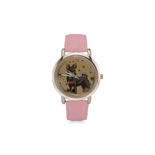 Miniature Pinscher Dog Women's Rose Gold Leather Strap Watch - TeeAmazing