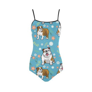 English Bulldog Flower Strap Swimsuit ( Model S05) - TeeAmazing