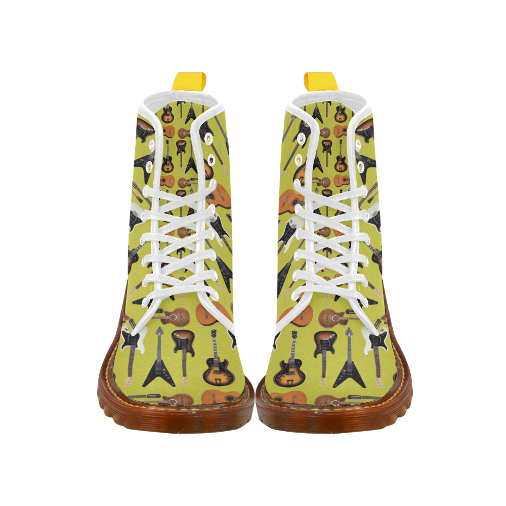 Guitar Pattern White Boots For Women - TeeAmazing