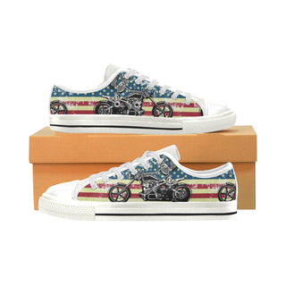 Skeleton Biker White Low Top Canvas Shoes for Kid - TeeAmazing