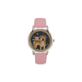 Shiba Inu Dog Women's Rose Gold Leather Strap Watch - TeeAmazing