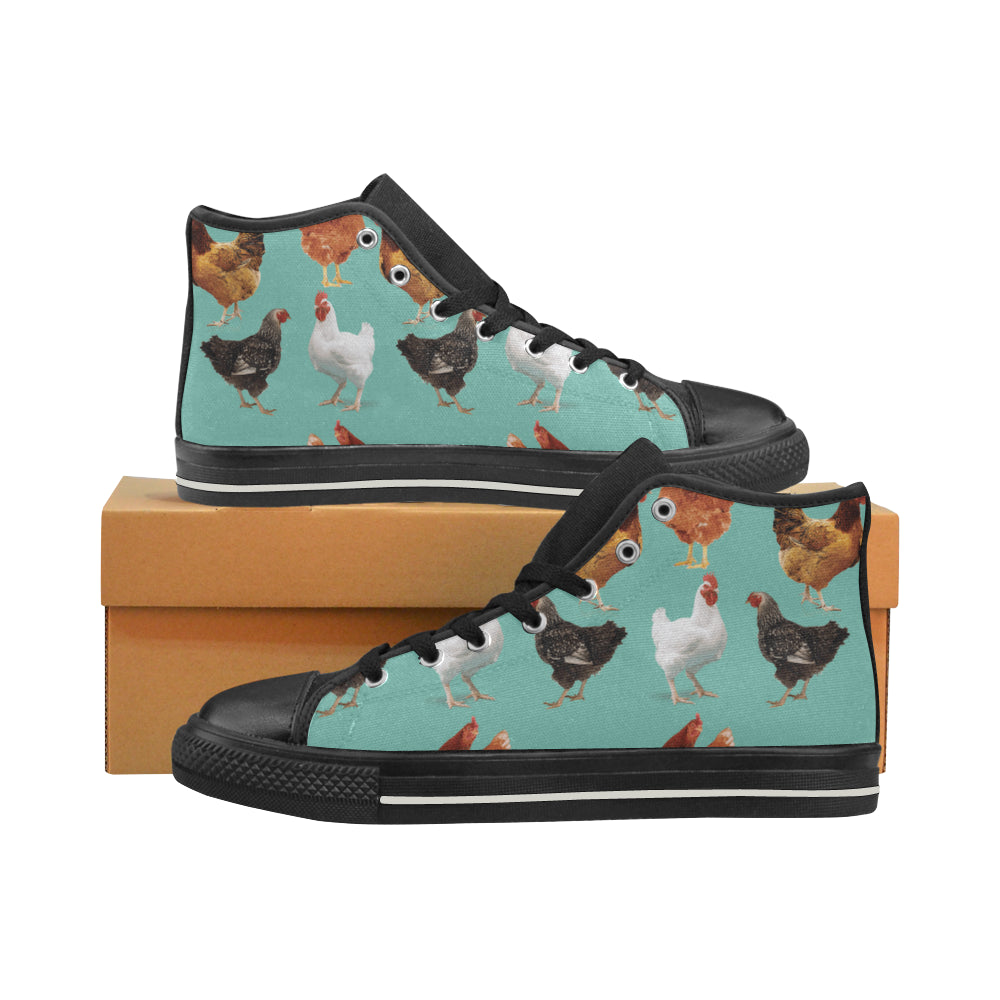 Chicken Pattern Black Men’s Classic High Top Canvas Shoes - TeeAmazing