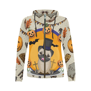 Pug Halloween All Over Print Full Zip Hoodie for Women - TeeAmazing