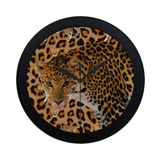 Leopard Black Circular Plastic Wall clock - TeeAmazing