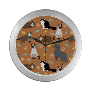 Cat Pattern Silver Color Wall Clock - TeeAmazing