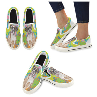 Boxer Water Colour No.2 White Women's Slip-on Canvas Shoes/Large Size (Model 019) - TeeAmazing