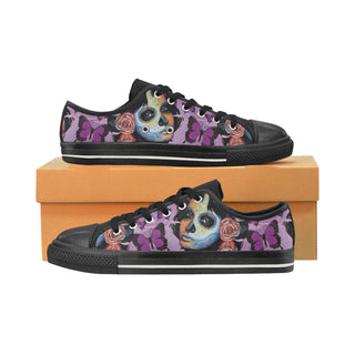 Sugar Skull Candy V1 Black Canvas Women's Shoes/Large Size - TeeAmazing