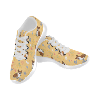 Corgi Flower White Women’s Running Shoes (Model 020) - TeeAmazing