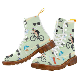 Cycling Pattern White Boots For Women - TeeAmazing