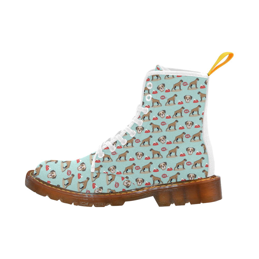 Boxer Pattern White Boots For Women - TeeAmazing