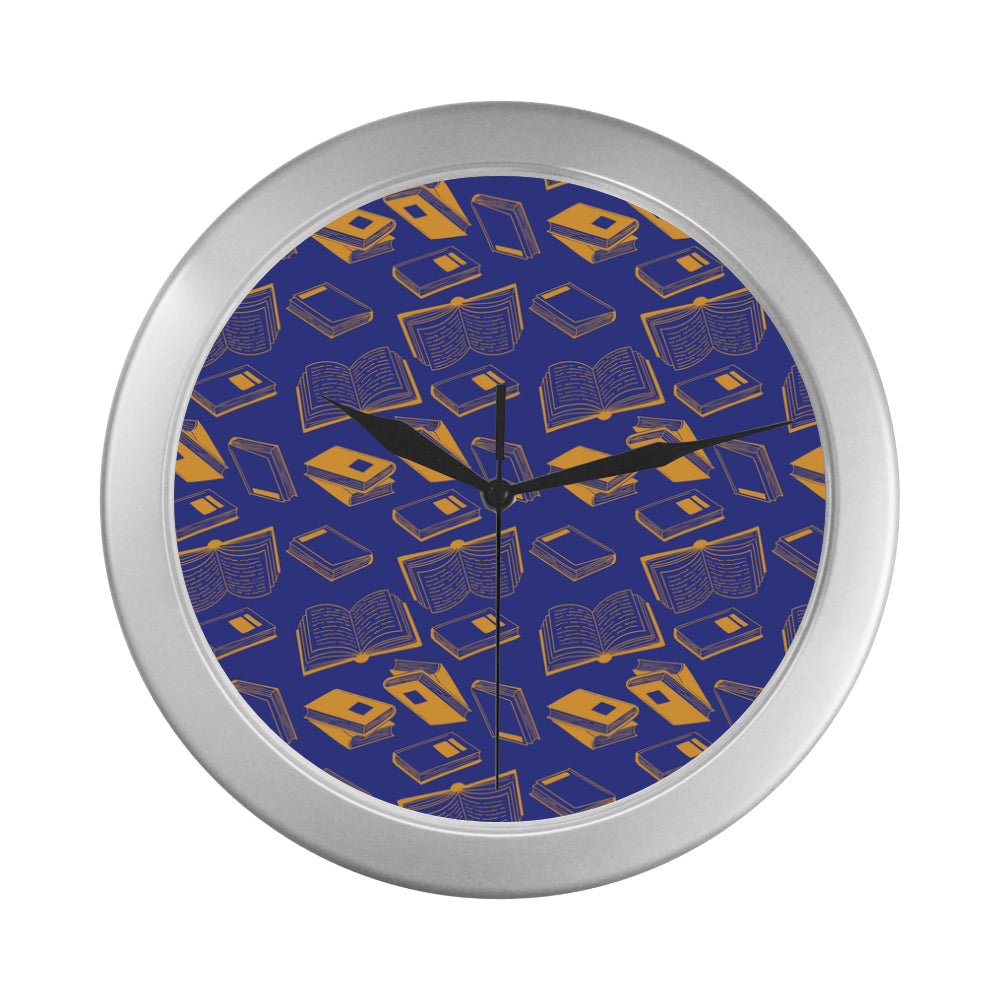 Book Pattern Silver Color Wall Clock - TeeAmazing