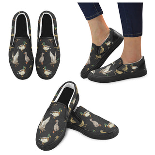Mallard Duck Black Women's Slip-on Canvas Shoes - TeeAmazing