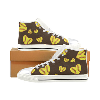 Softball Heart Pattern White High Top Canvas Shoes for Kid - TeeAmazing