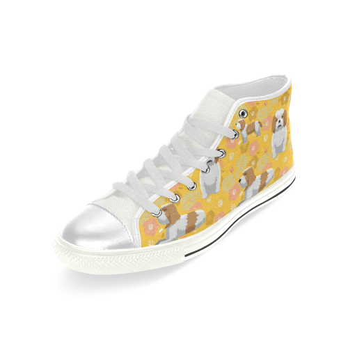 Petit Basset Griffon Vendéen Flower White High Top Canvas Shoes for Kid (Model 017) - TeeAmazing