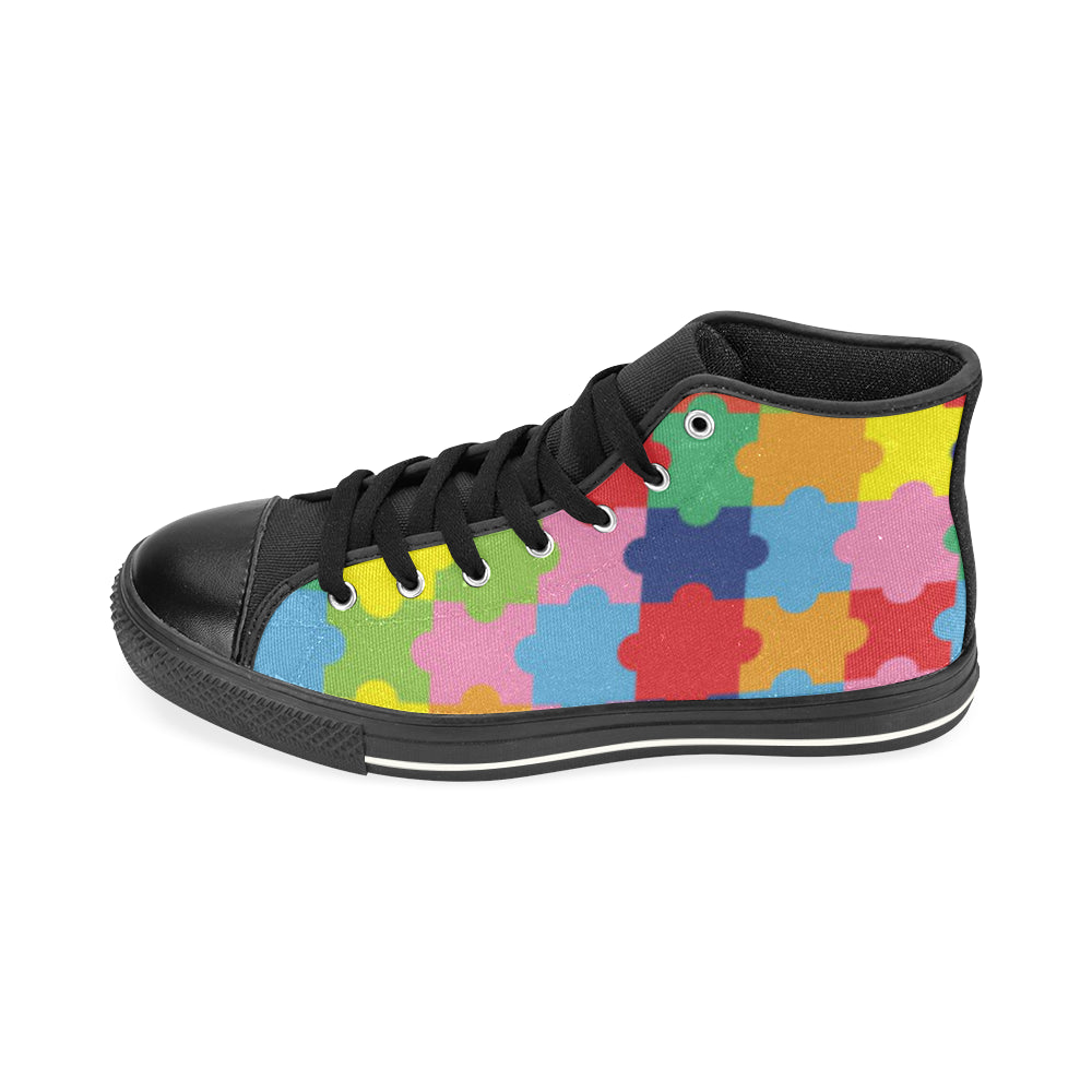 Autism Black High Top Canvas Shoes for Kid - TeeAmazing