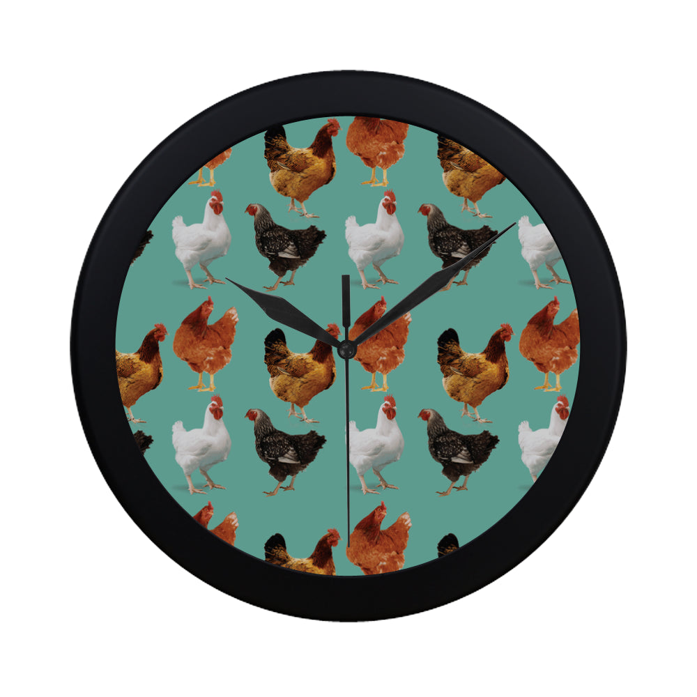 Chicken Pattern Black Circular Plastic Wall clock - TeeAmazing