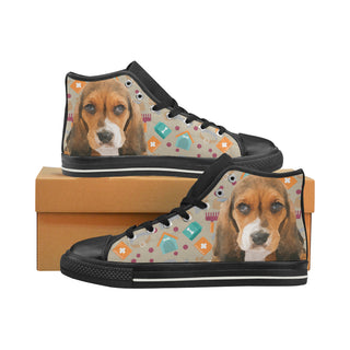 Basset Hound Black High Top Canvas Shoes for Kid - TeeAmazing