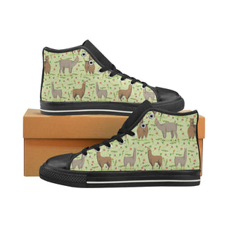 llama Black Women's Classic High Top Canvas Shoes - TeeAmazing