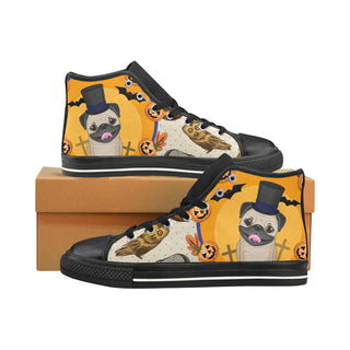 Pug Halloween Black Men’s Classic High Top Canvas Shoes /Large Size - TeeAmazing