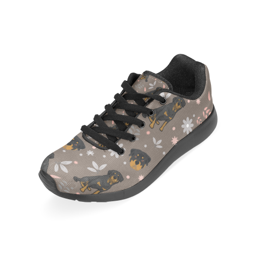 Rottweiler Flower Black Women’s Running Shoes (Model 020) - TeeAmazing