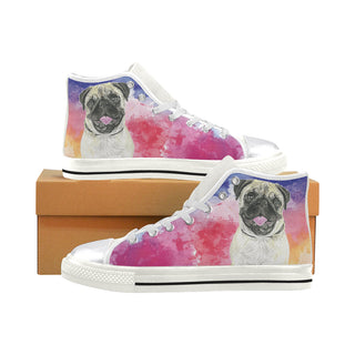 Pug Water Colour No.1 White Women's Classic High Top Canvas Shoes - TeeAmazing
