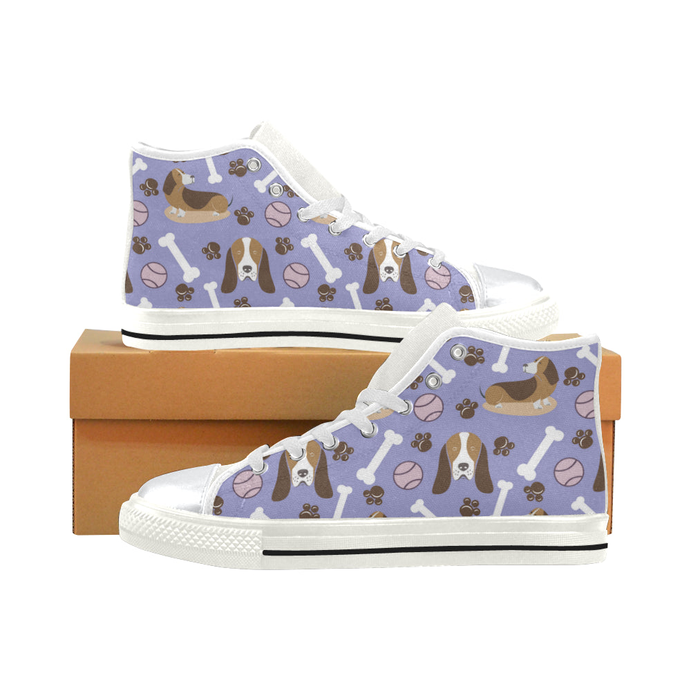 Basset Hound Pattern White High Top Canvas Shoes for Kid - TeeAmazing