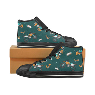 Motocross Pattern Black High Top Canvas Shoes for Kid - TeeAmazing