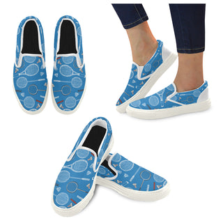 Badminton Pattern White Women's Slip-on Canvas Shoes - TeeAmazing