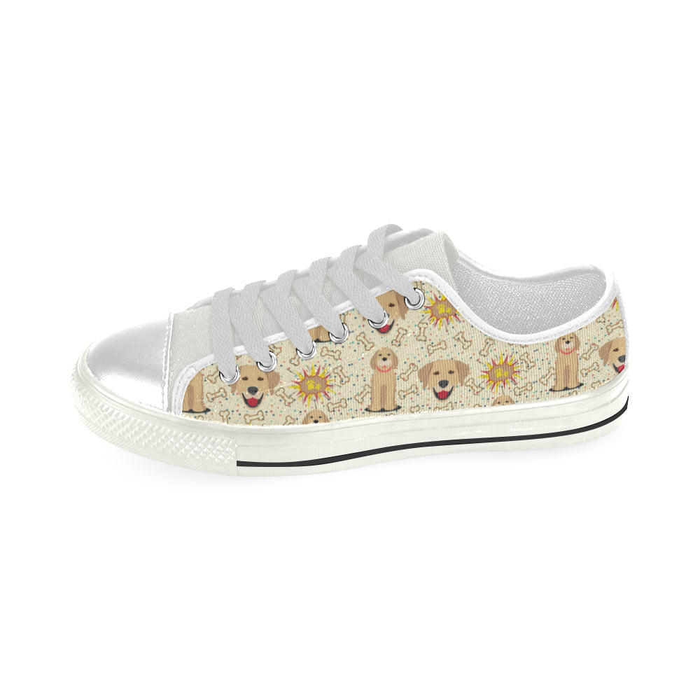 Golden Retriever Pattern White Low Top Canvas Shoes for Kid - TeeAmazing