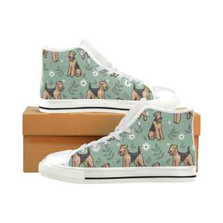 Airedale Terrier Flower White Men’s Classic High Top Canvas Shoes - TeeAmazing